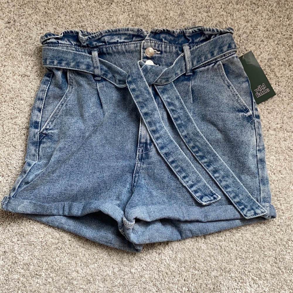 High rise paper bag shorts